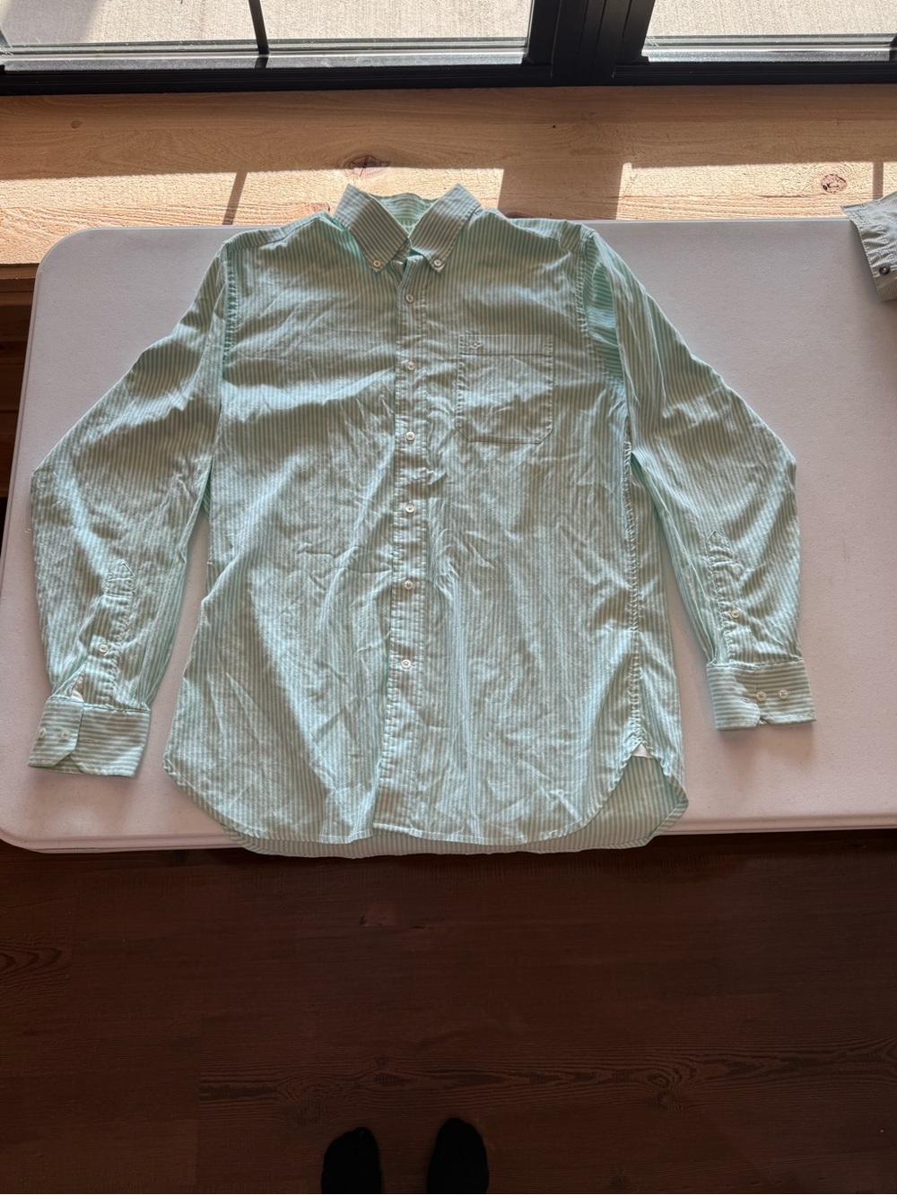 Southern Tide Mint Green & White Striped Button-Up Shirt